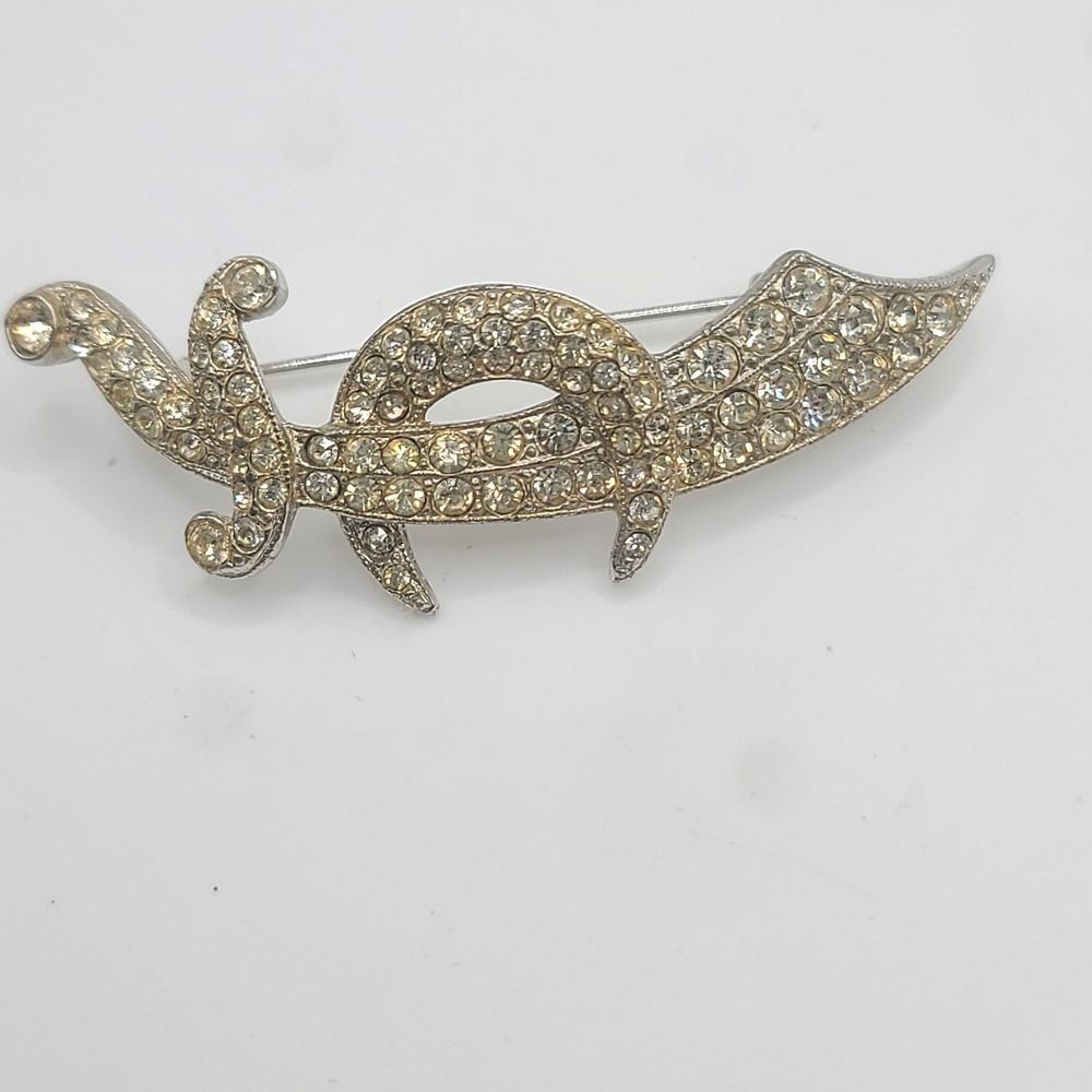 Vintage‎ Masonic Brooch Scimitar Sword Signed ORA Rhinestones